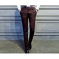 mens mid rise micro elastic business pants simple slim plaid