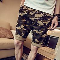 Men\'s Mid Rise Micro-elastic Shorts Pants, Simple Loose Camouflage