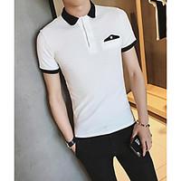 Men\'s Casual/Daily Simple Spring Summer T-shirt, Solid Embroidered Shirt Collar Short Sleeve Cotton Thin