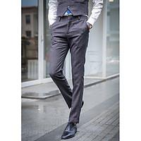 Men\'s Mid Rise Micro-elastic Business Pants, Simple Slim Plaid