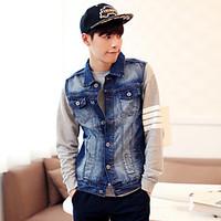 Men\'s Casual/Daily Simple Spring Fall Denim Jacket, Solid Shirt Collar Sleeveless Regular Others