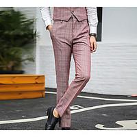 mens mid rise micro elastic business pants simple straight plaid