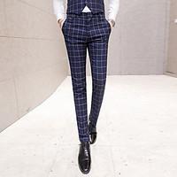 mens mid rise micro elastic business pants simple straight plaid