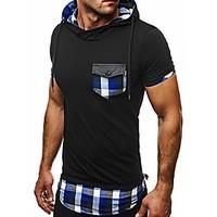 Men\'s Going out Sports Holiday Vintage Street chic Punk Gothic Personality Spring Summer T-shirt Patchwork Hooded Short Sleeve Cotton