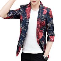 Men\'s Casual/Daily Work Simple Spring Fall BlazerFloral V Neck Regular Cotton Polyester k478