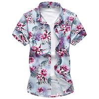 Men\'s Casual/Daily Beach Simple Active Summer Shirt, Floral Shirt Collar Short Sleeve Cotton Rayon Thin
