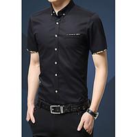 mens work party simple shirt solid button down collar short sleeve pol ...