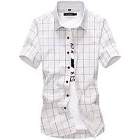 Men\'s Plus Size Casual/Daily Work Vintage Simple Street chic Summer Shirt, Solid Striped Shirt Collar Short SleeveBlue Red White Gray