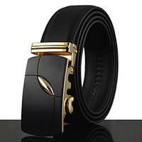 mens simple black leather alloy automatic buckle waist belt work casua ...