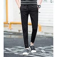 mens mid rise micro elastic chinos pants simple slim harem solid