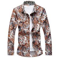 Men\'s Casual/Daily Beach Simple Active Summer Shirt, Floral Shirt Collar Long Sleeve Cotton Rayon Thin