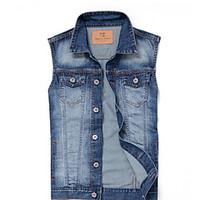 Men\'s Casual/Daily Simple Summer Fall Denim Jacket, Solid Shirt Collar Sleeveless Regular Denim