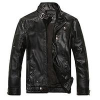 mens casualdaily vintage fall winter leather jacket solid stand long s ...