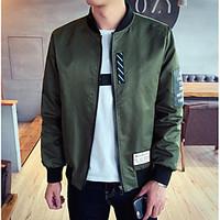 Men\'s Casual/Daily Simple Jackets, Solid Stand Long Sleeve Fall Green Polyester Thin