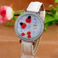 mens fashion watch quartz leather band white red