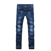 Men\'s Mid Rise Micro-elastic Jeans Pants, Simple Slim Solid