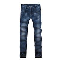Men\'s Mid Rise Micro-elastic Jeans Pants, Simple Slim Solid