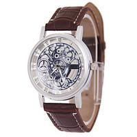 mens skeleton watch fashion watch quartz leather band brown