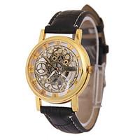 Men\'s Skeleton Watch Fashion Watch Quartz Leather Band Black