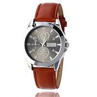 mens fashion watch quartz leather band brown