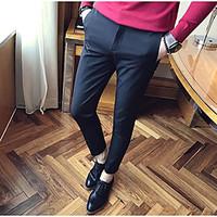 mens mid rise micro elastic business pants simple loose solid