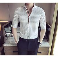 mens officecareer daily casual simple summer shirt solid stand 34 leng ...