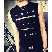 Men\'s Casual/Daily Simple Summer Tank Top, Print Letter Round Neck Sleeveless Cotton Thin