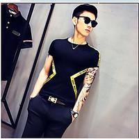 mens daily simple summer t shirt solid color block round neck short sl ...