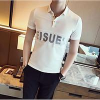 mens casual simple summer t shirt letter shirt collar short sleeve cot ...