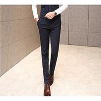 mens mid rise micro elastic business pants simple straight striped