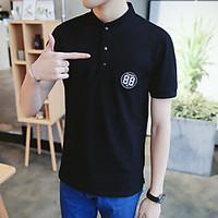 mens casual simple t shirt solid pattern high neck short sleeve cotton