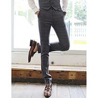 mens mid rise micro elastic business pants simple straight plaid