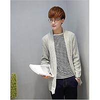 Men\'s Daily Casual Simple Regular Cardigan, Solid Shirt Collar Long Sleeve Cotton Blend Fall Medium Micro-elastic