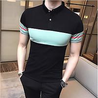 Men\'s Casual Simple Summer Polo, Solid Striped Print Shirt Collar Short Sleeve Cotton