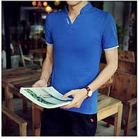 Men\'s Casual/Daily Simple Summer Shirt, Solid Letter Shirt Collar Short Sleeve Cotton Thin