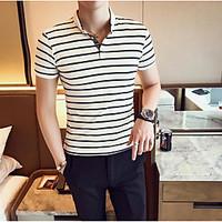 mens casual simple summer polo striped stand short sleeve cotton