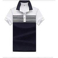 Men\'s Office/Career Daily Simple Summer Shirt, Solid Striped Shirt Collar Short Sleeve Cotton Medium