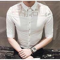 Men\'s Casual Simple Summer Shirt, Solid Print Shirt Collar 3/4 Length Sleeve Cotton