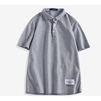 Men\'s Other Daily Simple Summer Shirt, Solid Shirt Collar Short Sleeve Cotton Medium
