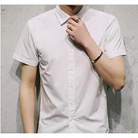 Men\'s Office/Career Simple Summer Shirt, Solid Shirt Collar Short Sleeve Cotton Polyester Medium