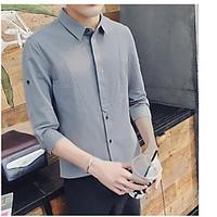 Men\'s Daily Vintage Simple Summer Shirt, Solid Shirt Collar ½ Length Sleeve Linen Polyester Medium