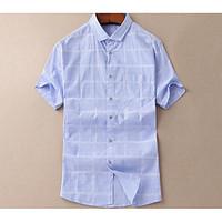 Men\'s Daily Simple Summer Shirt, Solid Shirt Collar Short Sleeve Polyester Medium