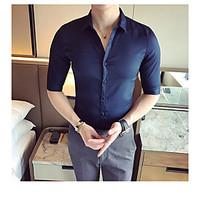 Men\'s Office/Career Daily Simple Summer Shirt, Solid Shirt Collar Short Sleeve Polyester Medium