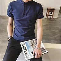 mens casualdaily simple t shirt solid standing collar short sleeve cot ...