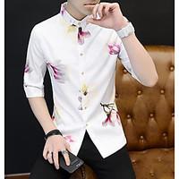 Men\'s Casual/Daily Simple Shirt, Print Shirt Collar ½ Length Sleeve Cotton Thin