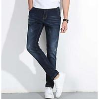 mens mid rise micro elastic jeans pants simple loose solid