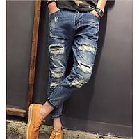 mens mid rise micro elastic jeans pants simple straight solid