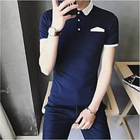 Men\'s Casual/Daily Simple T-shirt, Solid Standing Collar Short Sleeve Cotton