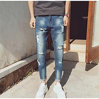 mens mid rise inelastic jeans pants simple slim solid