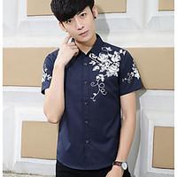 Men\'s Casual/Daily Simple Shirt, Print Shirt Collar Short Sleeve Cotton Thin